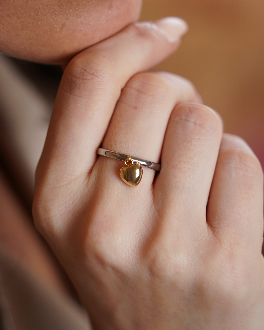 Amelia Two-Tone Adjustable Heart Charm Ring